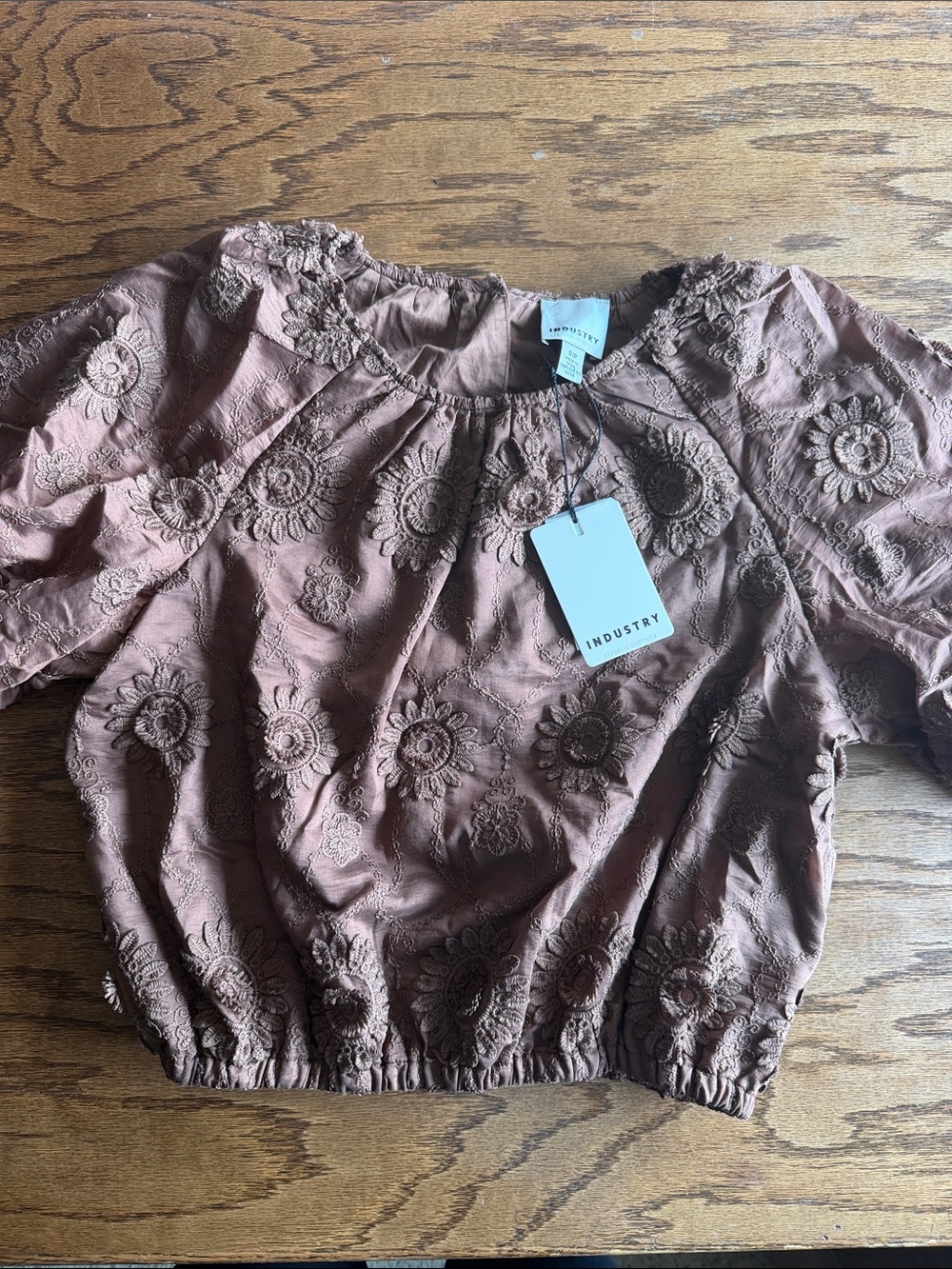 Industry Brown Floral Embroidered Puff Sleeve Blouse - Picture 3 of 10